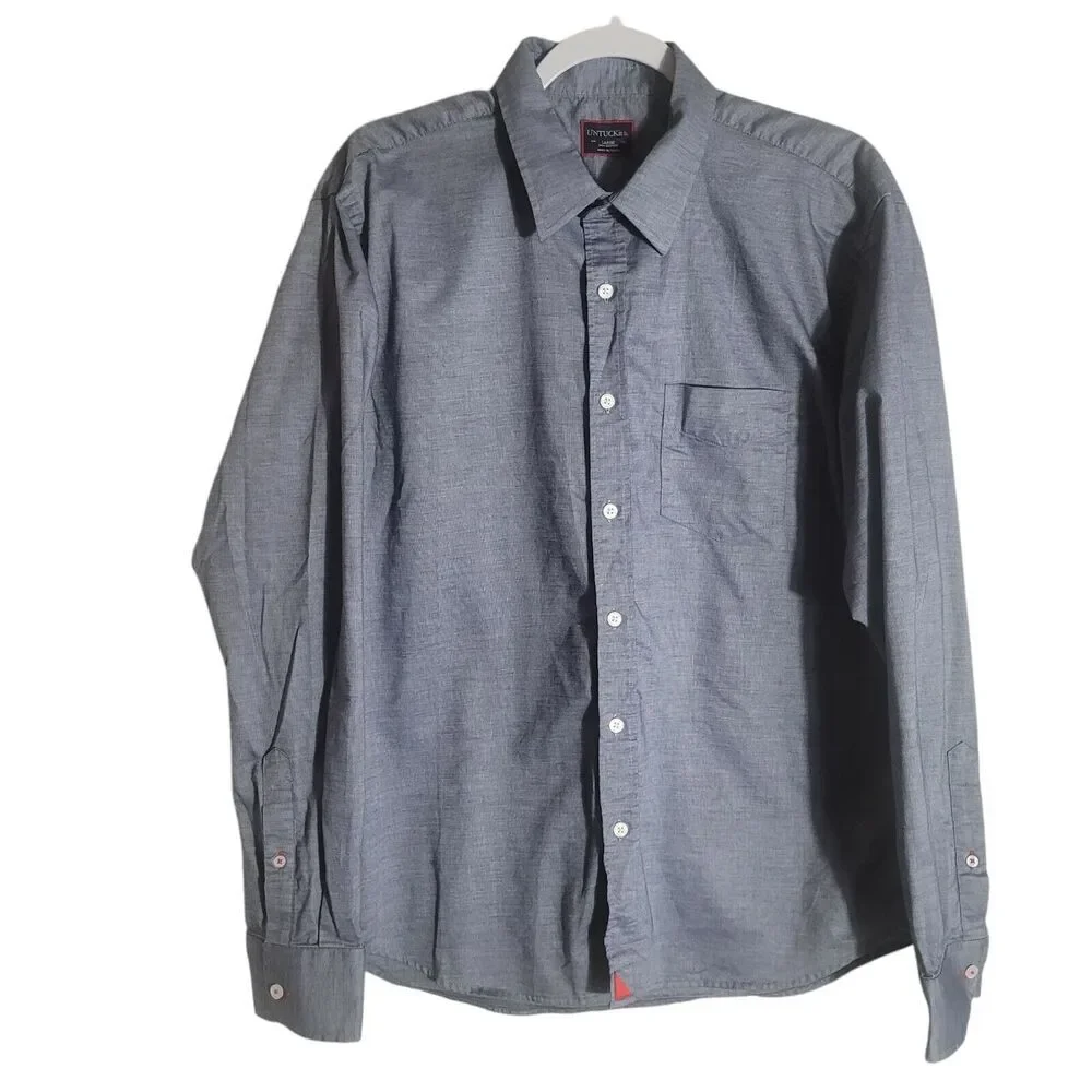 UNTUCKit Chambray Button Front‎ Shirt Men's Size Large Blue Business Casual